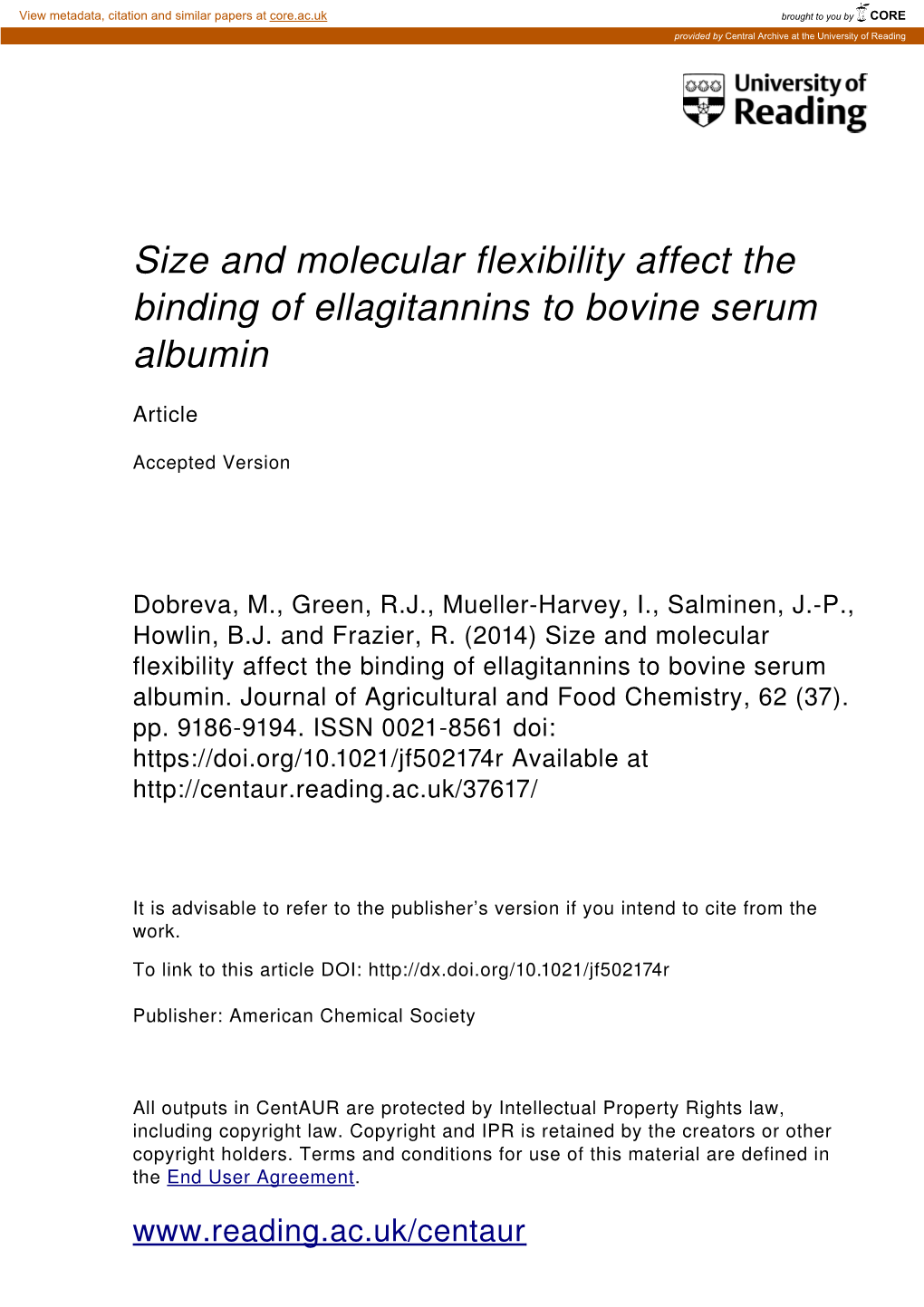 Size and Molecular Flexibility Affect the Binding of Ellagitannins to Bovine Serum Albumin