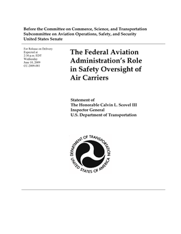 The Federal Aviation Administration's Role in Safety Oversight of Air