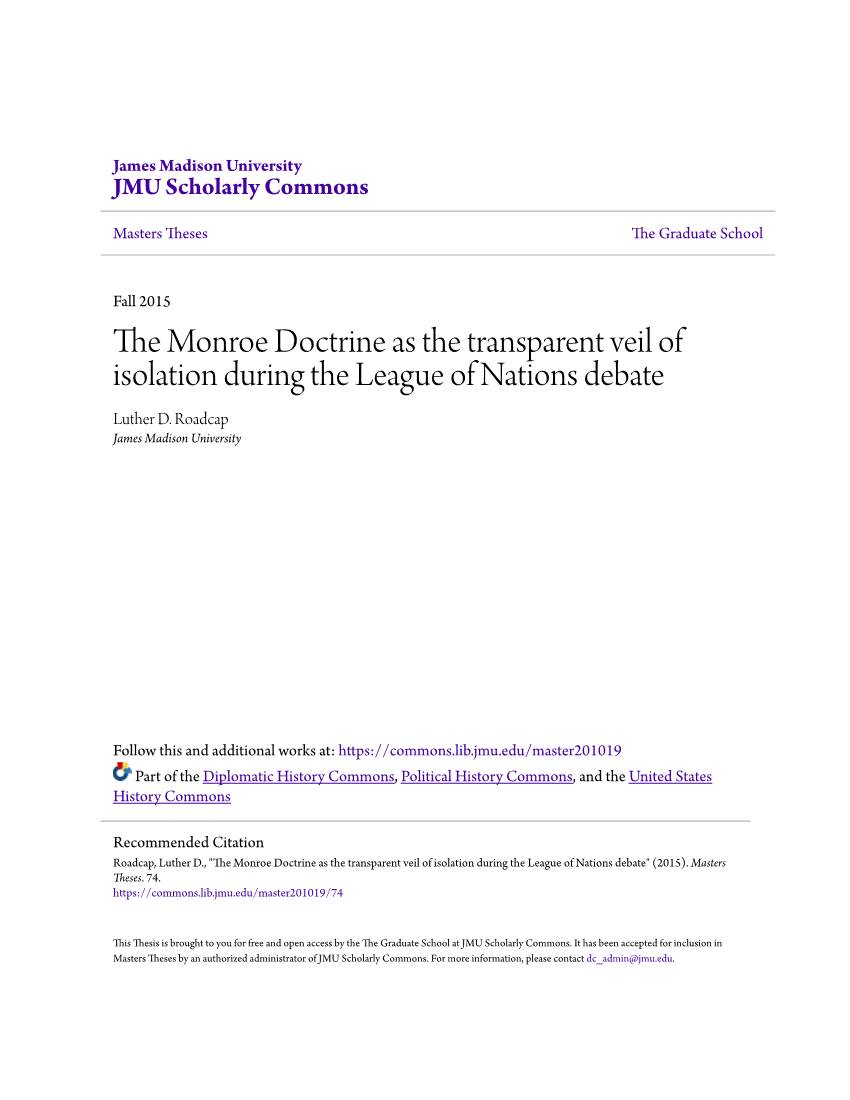 The Monroe Doctrine As the Transparent Veil of Isolation During the League of Nations Debate