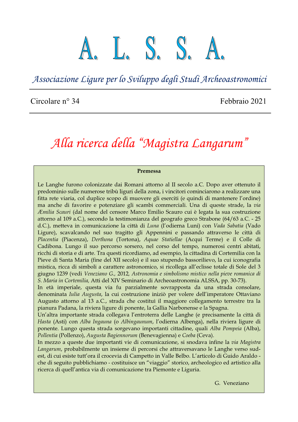 Alla Ricerca Della “Magistra Langarum”