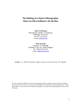 The Making of a Classic Ethnography: Notes on Alice Goffman's on The