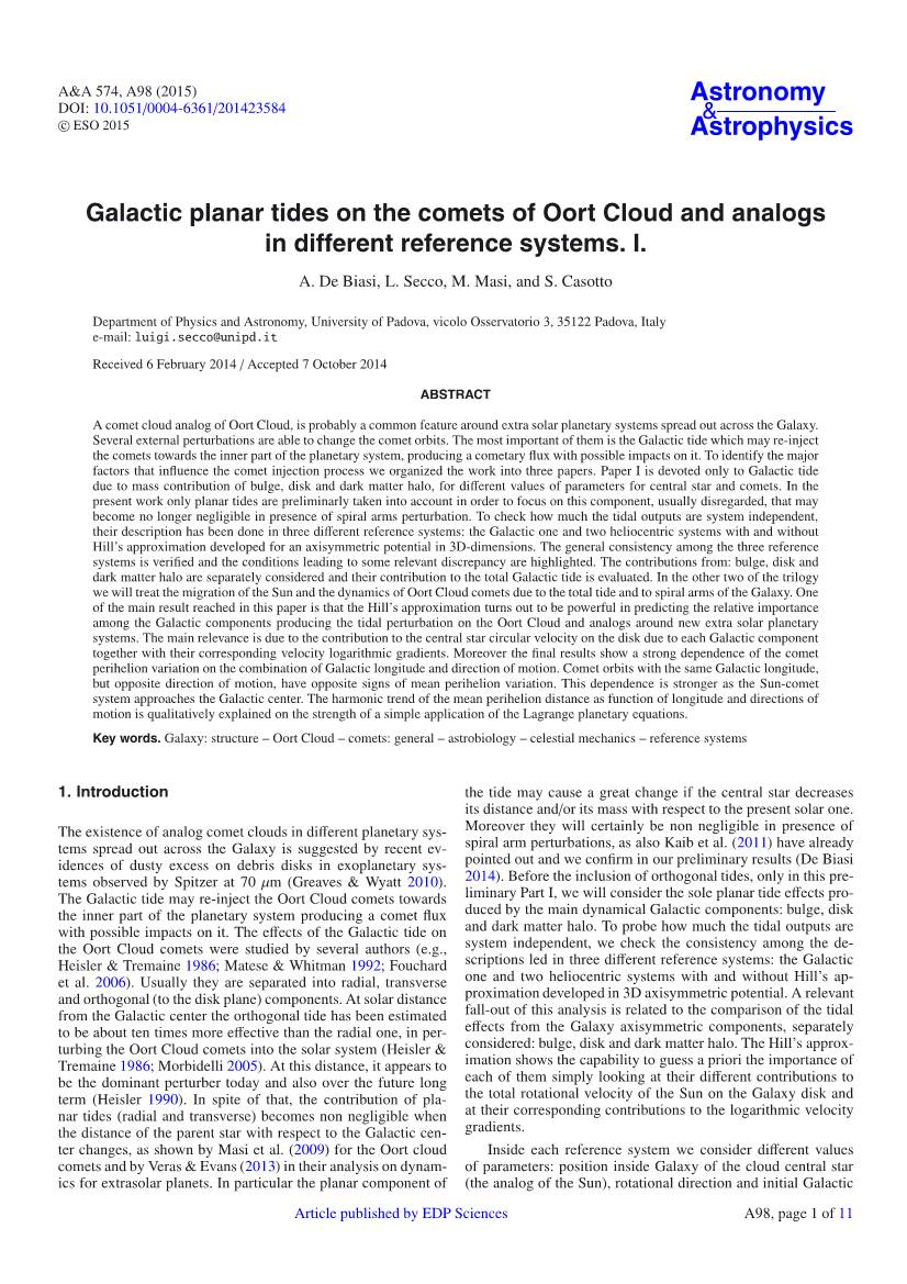 Galactic Planar Tides on the Comets of Oort Cloud and Analogs in Different Reference Systems