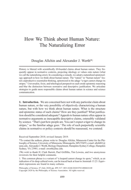 How We Think About Human Nature: the Naturalizing Error