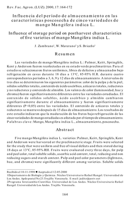 Influencia Del Período De Almacenamiento En Las Características Poscosecha De Cinco Variedades De Mango Mangifera Indica L