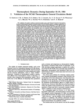 19, 1984, 2, Validation of the NCAR Thermospheric General Circulation