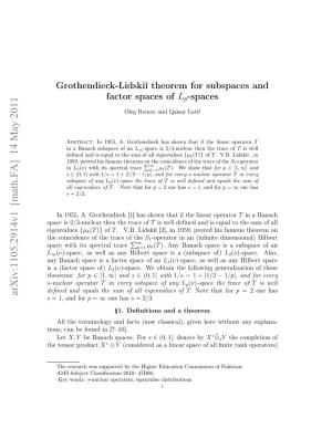 Grothendieck-Lidskii Theorem for Subspaces and Factor Spaces of L P