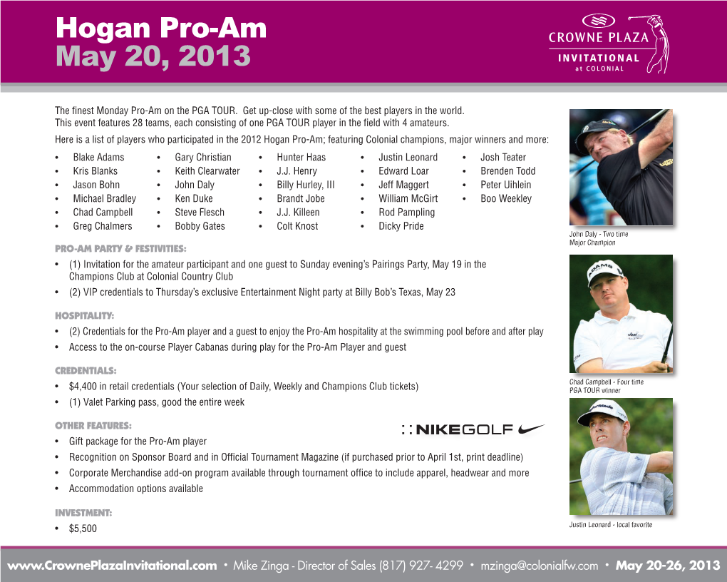 Hogan Pro-Am May 20, 2013