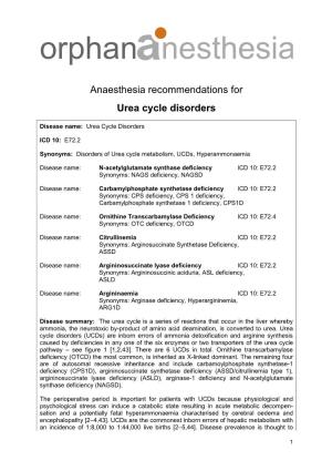 Anaesthesia Recommendations for Urea Cycle Disorders