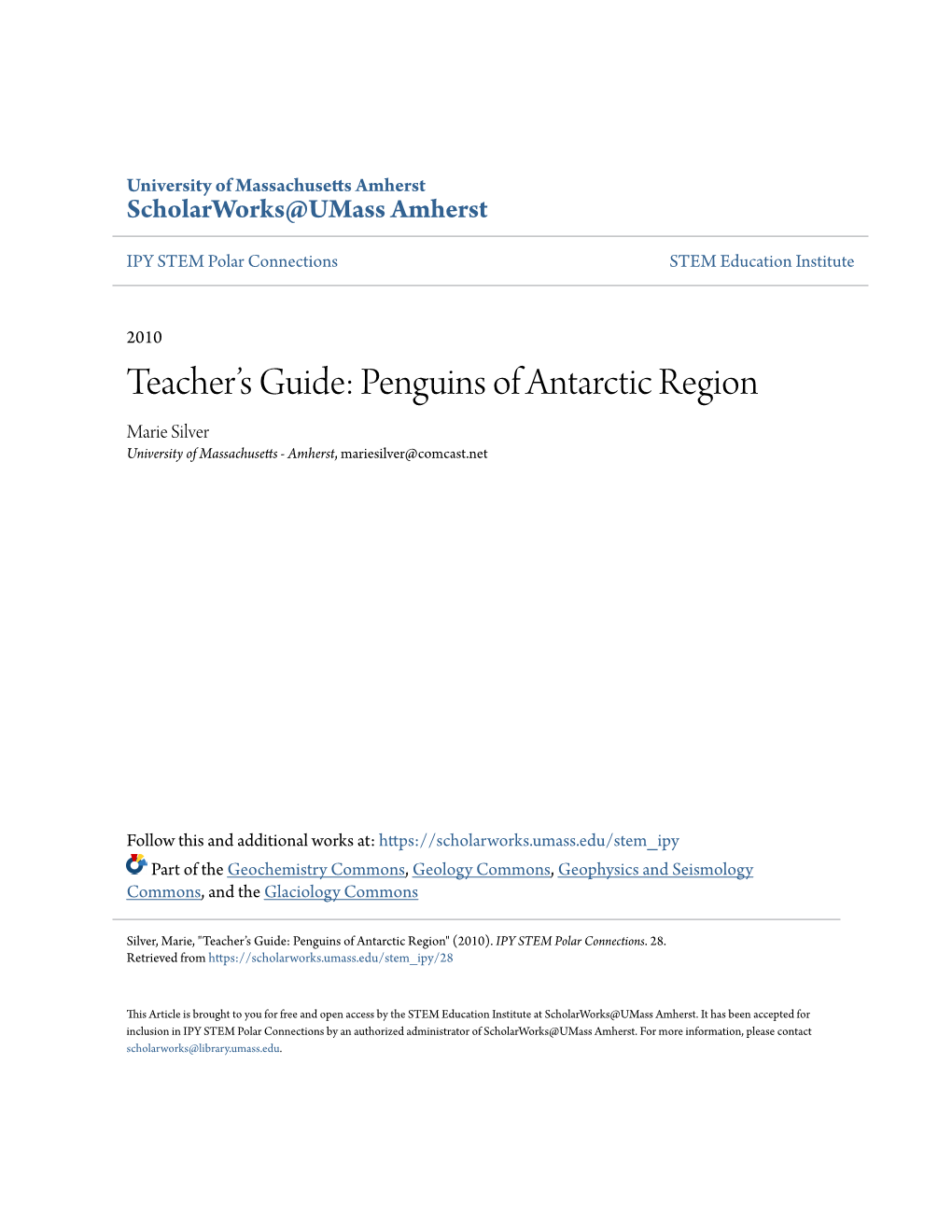 Teacher's Guide: Penguins of Antarctic Region