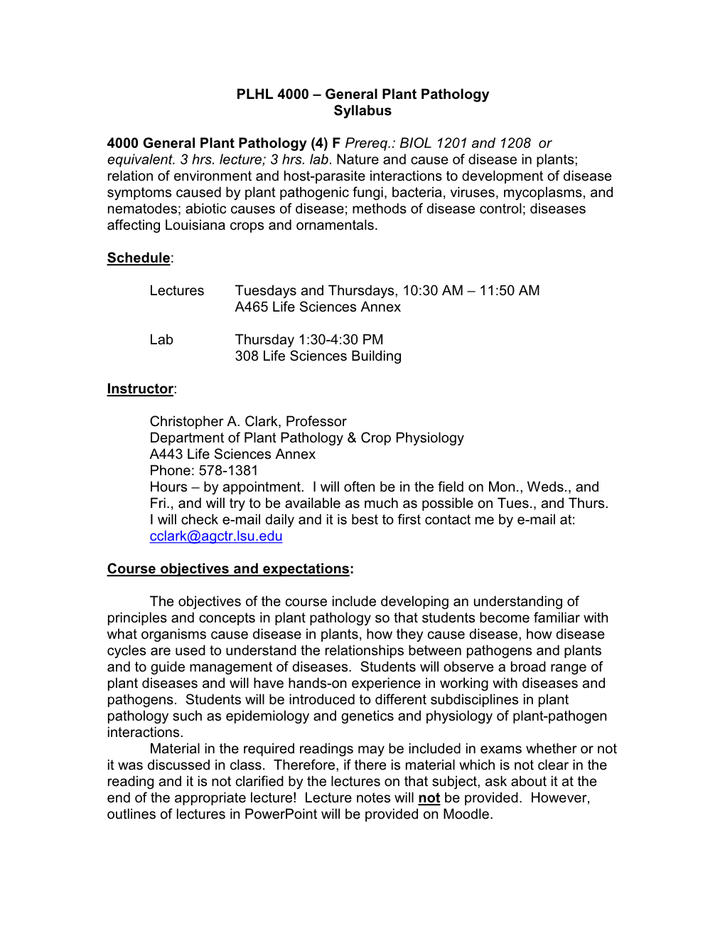 PLHL 4000 – General Plant Pathology Syllabus