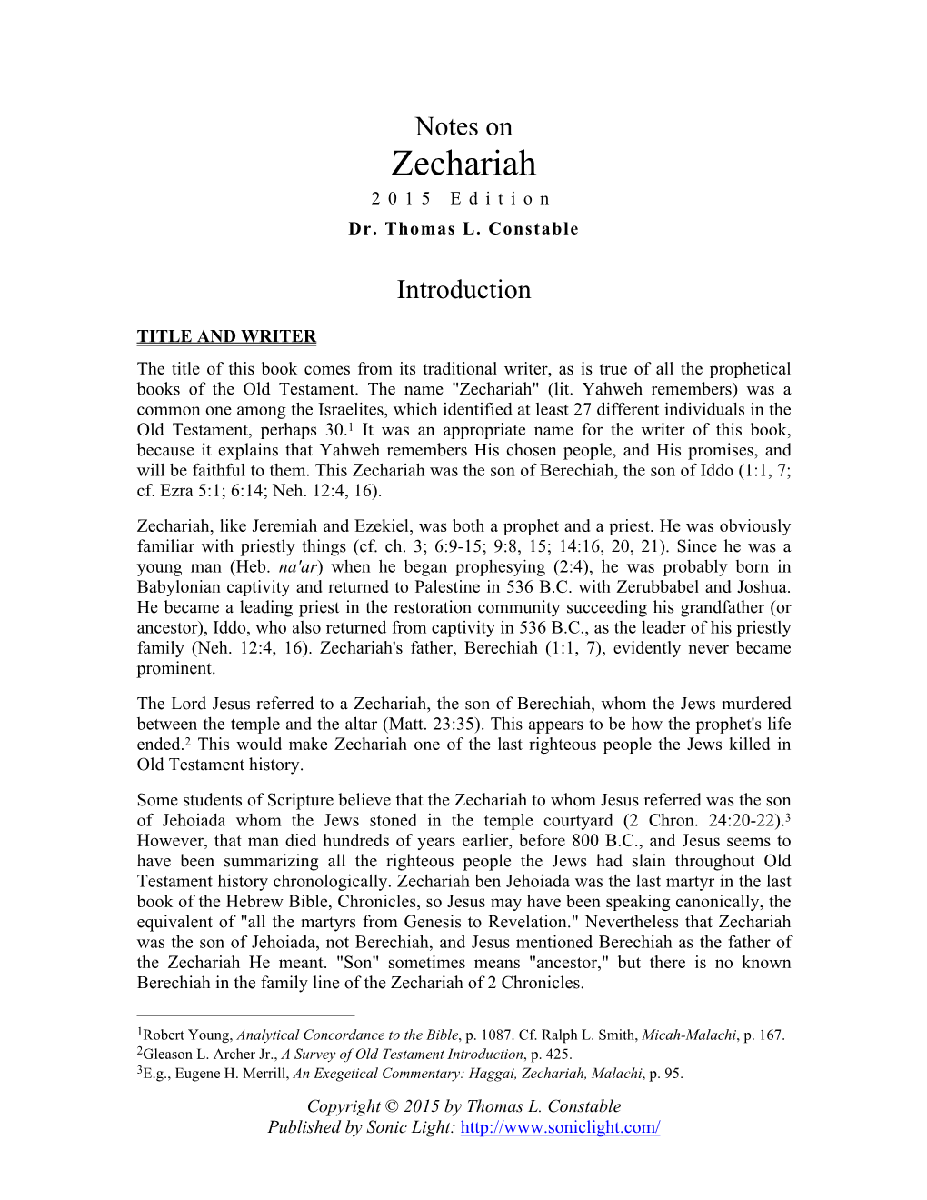 Zechariah 2015 Edition Dr