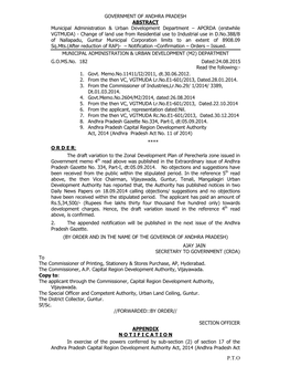 GOVERNMENT of ANDHRA PRADESH ABSTRACT Municipal