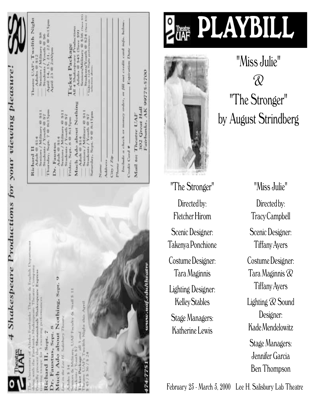 PLAYBILL "Miss Julie" & "The Stronger" by August Strindberg