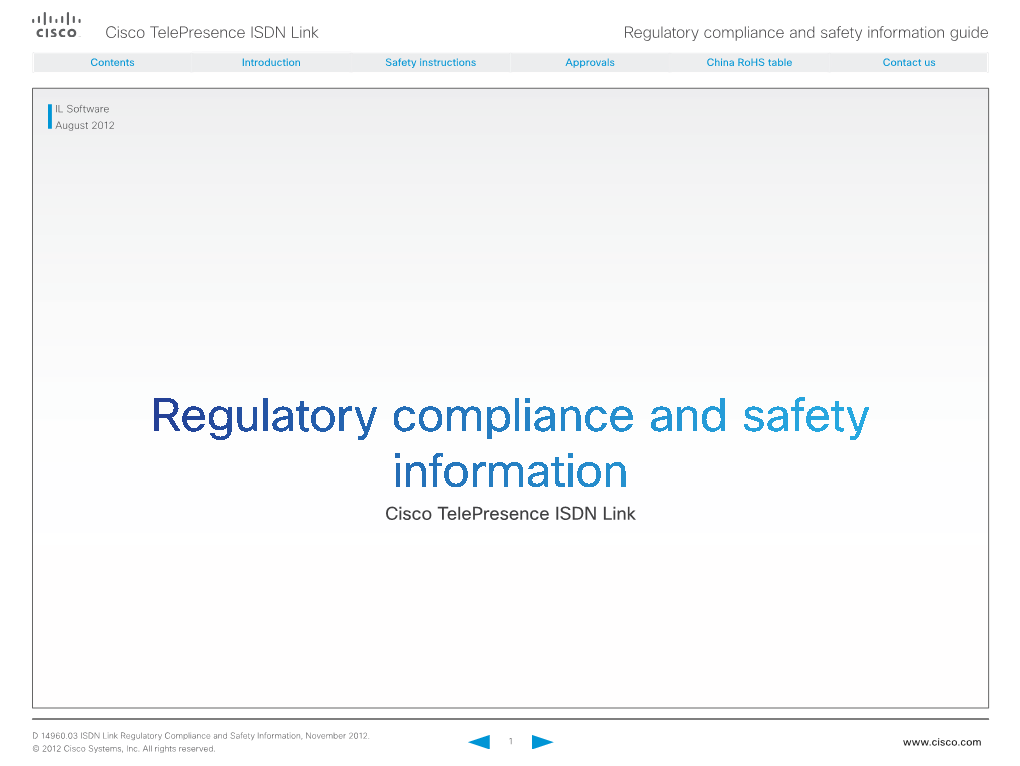 Cisco Telepresence ISDN Link Regulatory Compliance and Safety Information Guide