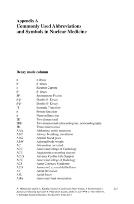 Commonly Used Abbreviations and Symbols in Nuclear Medicine