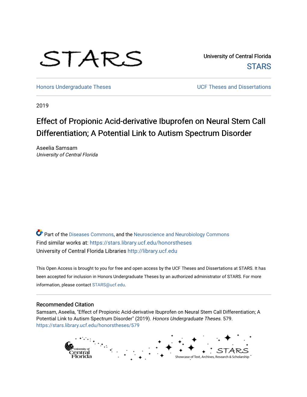Effect of Propionic Acid-Derivative Ibuprofen on Neural Stem Call Differentiation; a Potential Link to Autism Spectrum Disorder