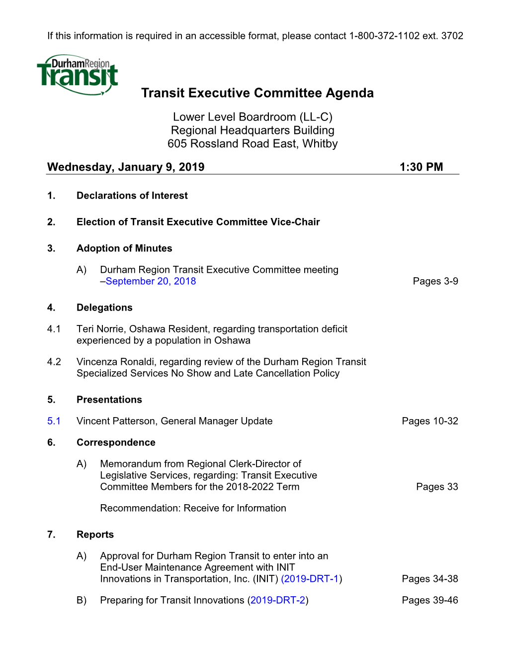 Durham Region Transit Executive Committee Meeting –September 20, 2018 Pages 3-9