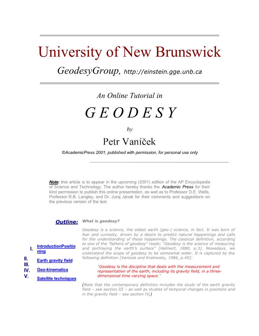 Online Tutorial in Geodesy
