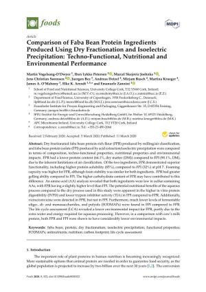 Comparison of Faba Bean Protein Ingredients Produced Using Dry Fractionation and Isoelectric Precipitation