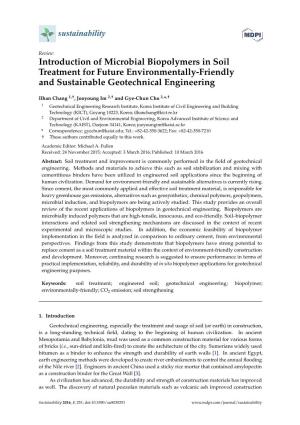 Introduction of Microbial Biopolymers in Soil Treatment for Future Environmentally-Friendly and Sustainable Geotechnical Engineering