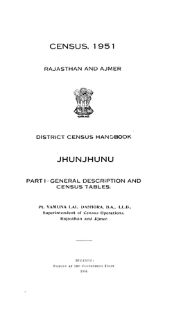 District Census Handbook, 7-Jhunjhunu, Part I, Rajasthan And