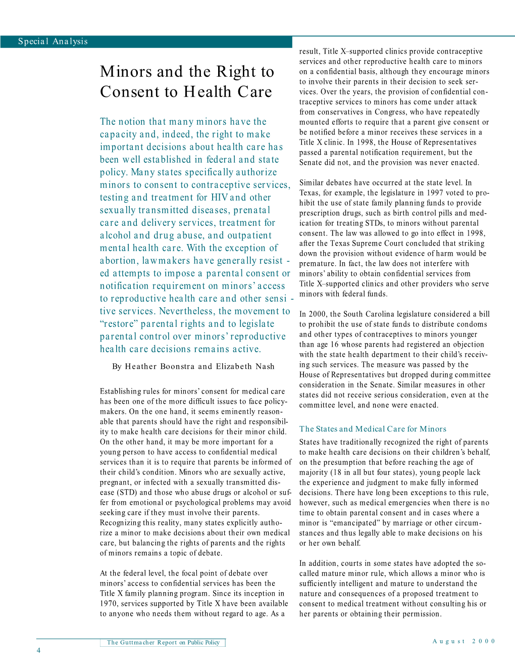 Minor's and the Right to Consent to Health Care