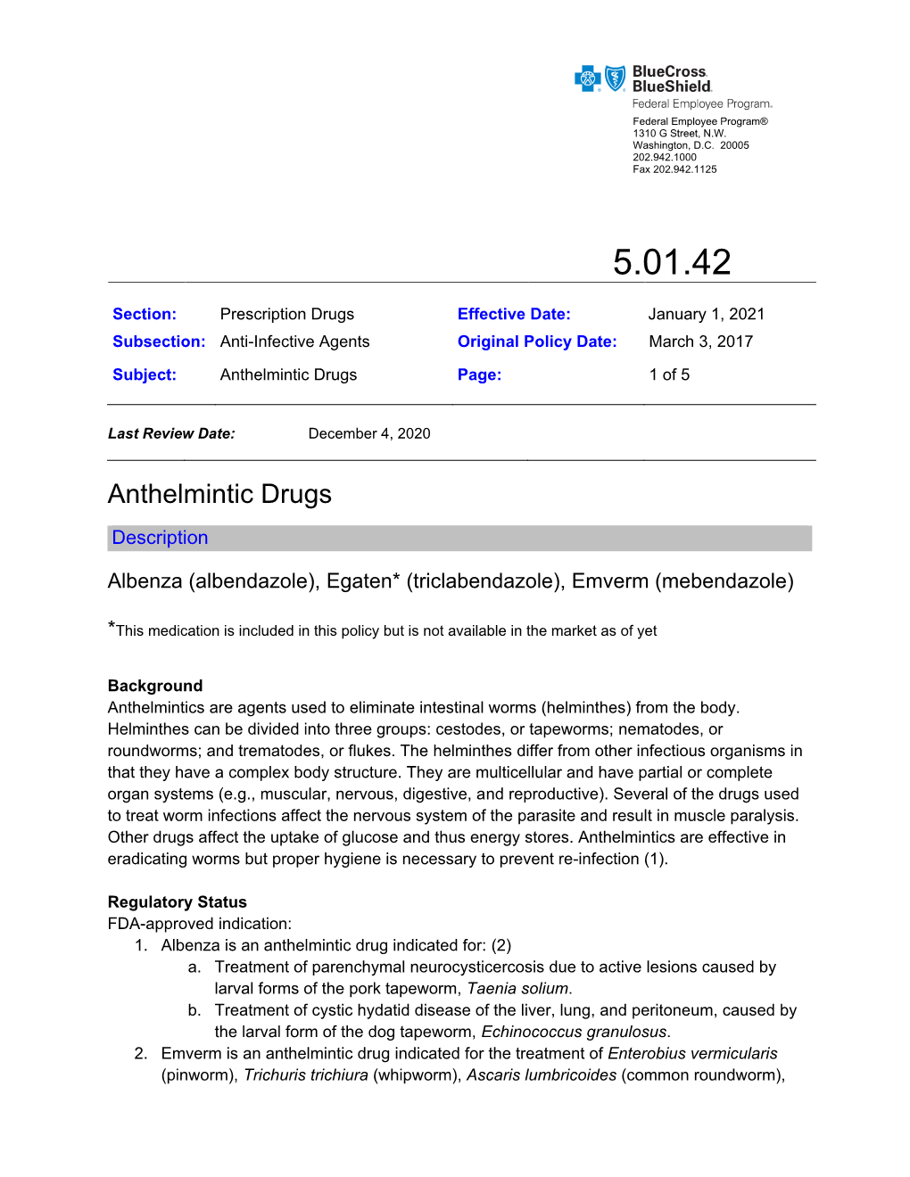 Anthelmintic Drugs Page: 1 of 5