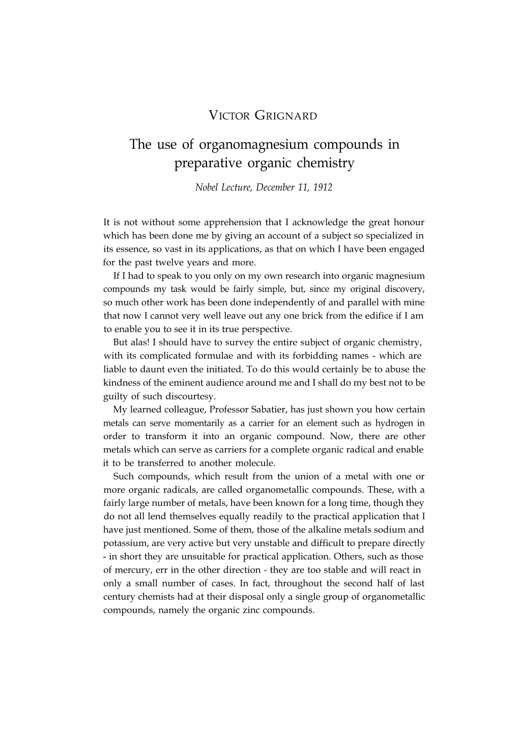 The Use of Organomagnesium Compounds in Preparative Organic Chemistry