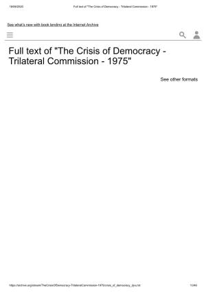 Full Text of "The Crisis of Democracy - Trilateral Commission - 1975"