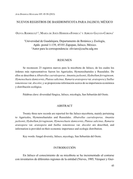 Nuevos Registros De Basidiomycota Para Jalisco, México