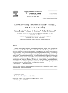 Accommodating Variation: Dialects, Idiolects, and Speech Processing