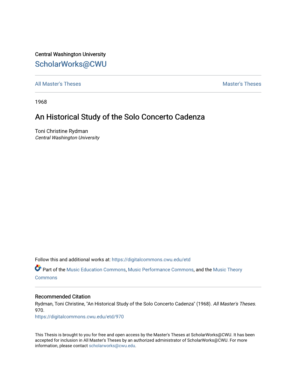 An Historical Study of the Solo Concerto Cadenza