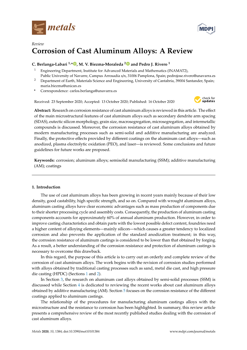 Corrosion of Cast Aluminum Alloys: a Review