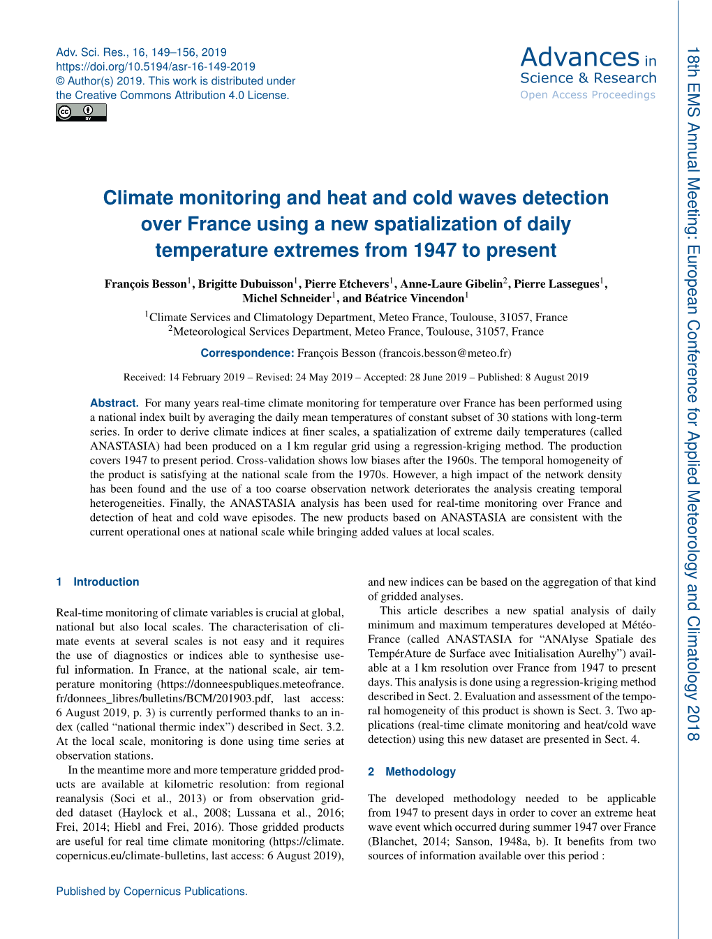 Climate Monitoring and Heat and Cold Waves Detection Over France Using a New Spatialization of Daily Temperature Extremes from 1947 to Present