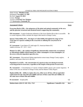 Coastal Fish and Wildlife Rating Form