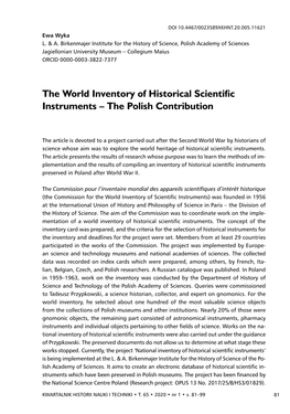 The World Inventory of Historical Scientific Instruments – the Polish