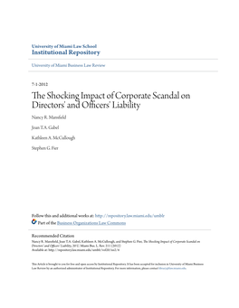 The Shocking Impact of Corporate Scandal on Directors' and Officers' Liability, 20 U