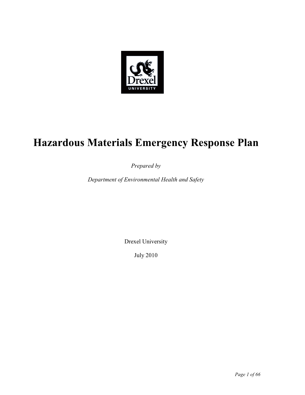 Hazardous Materials Emergency Response Plan