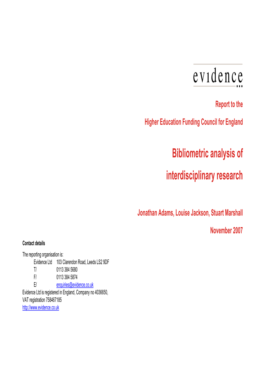Bibliometric Analysis of Interdisciplinary Research