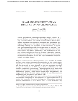 Islam and Its Effect on My Practice of Psychoanalysis