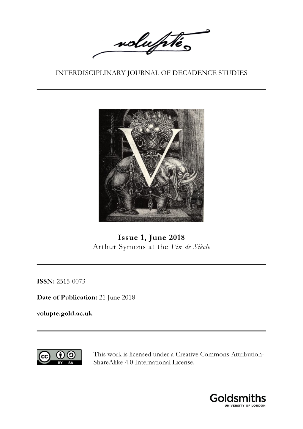 Issue 1, June 2018 Arthur Symons at the Fin De Siècle