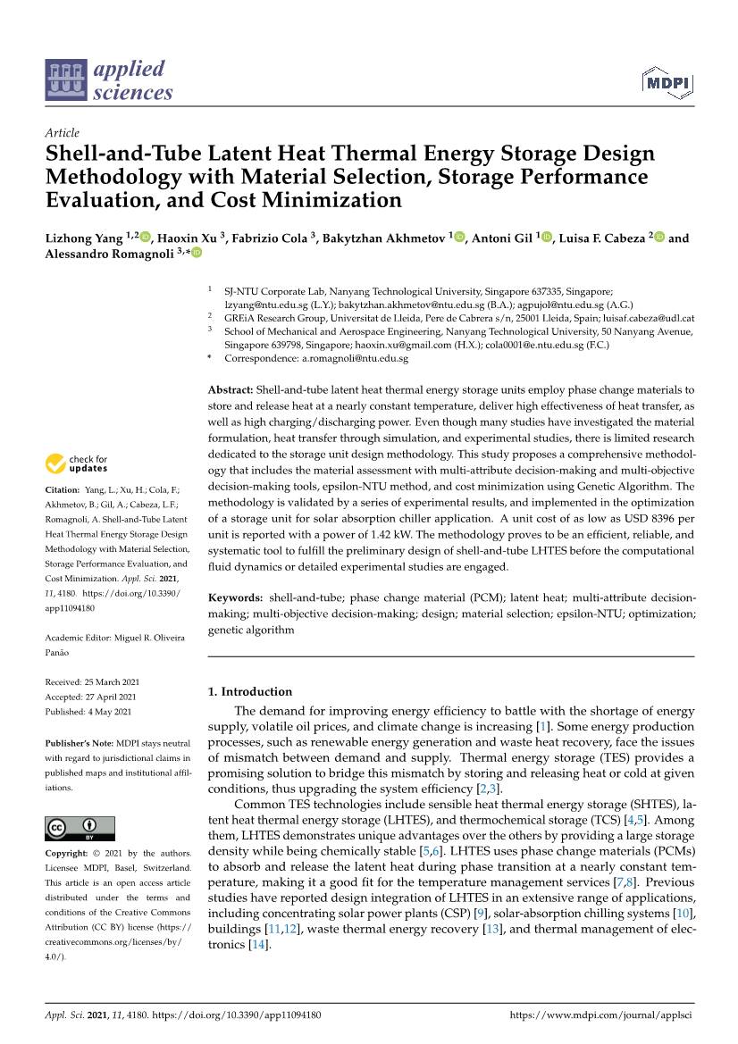 Shell-And-Tube Latent Heat Thermal Energy Storage Design Methodology with Material Selection, Storage Performance Evaluation, and Cost Minimization