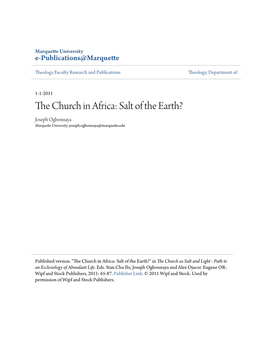 The Church in Africa: Salt of the Earth? Various Sectors Into the Life of the Church, According to Each Person's Or Group's Abilities
