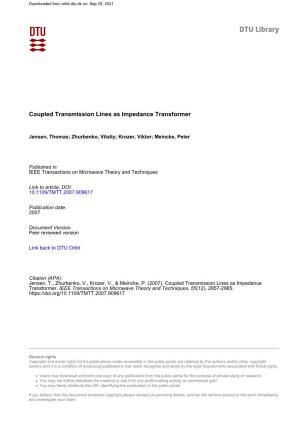 Coupled Transmission Lines As Impedance Transformer