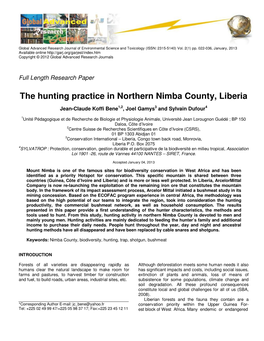The Hunting Practice in Northern Nimba County, Liberia