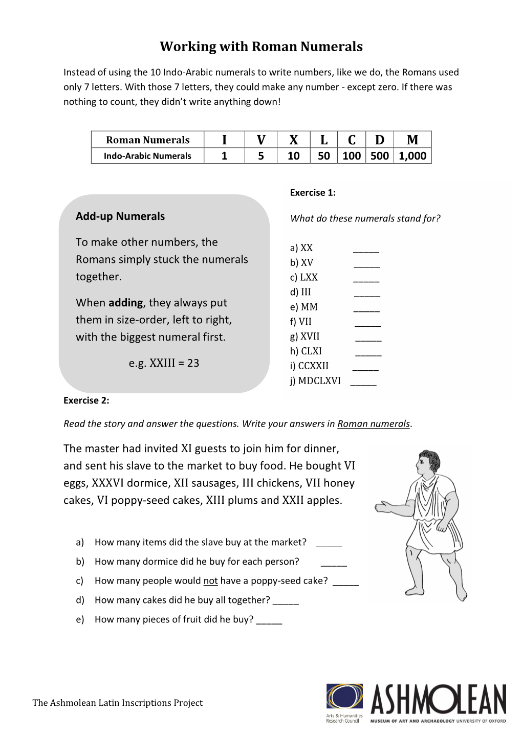 Working with Roman Numerals – WORKSHEET