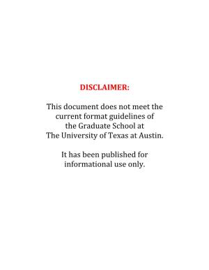 DISCLAIMER: This Document Does Not Meet the Current Format Guidelines of the Graduate S