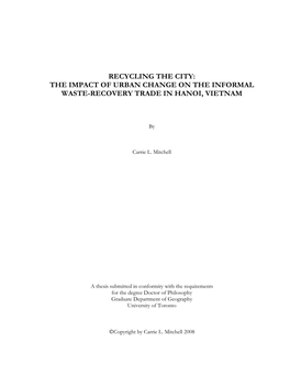 Recycling the City: the Impact of Urban Change on the Informal Waste-Recovery Trade in Hanoi, Vietnam