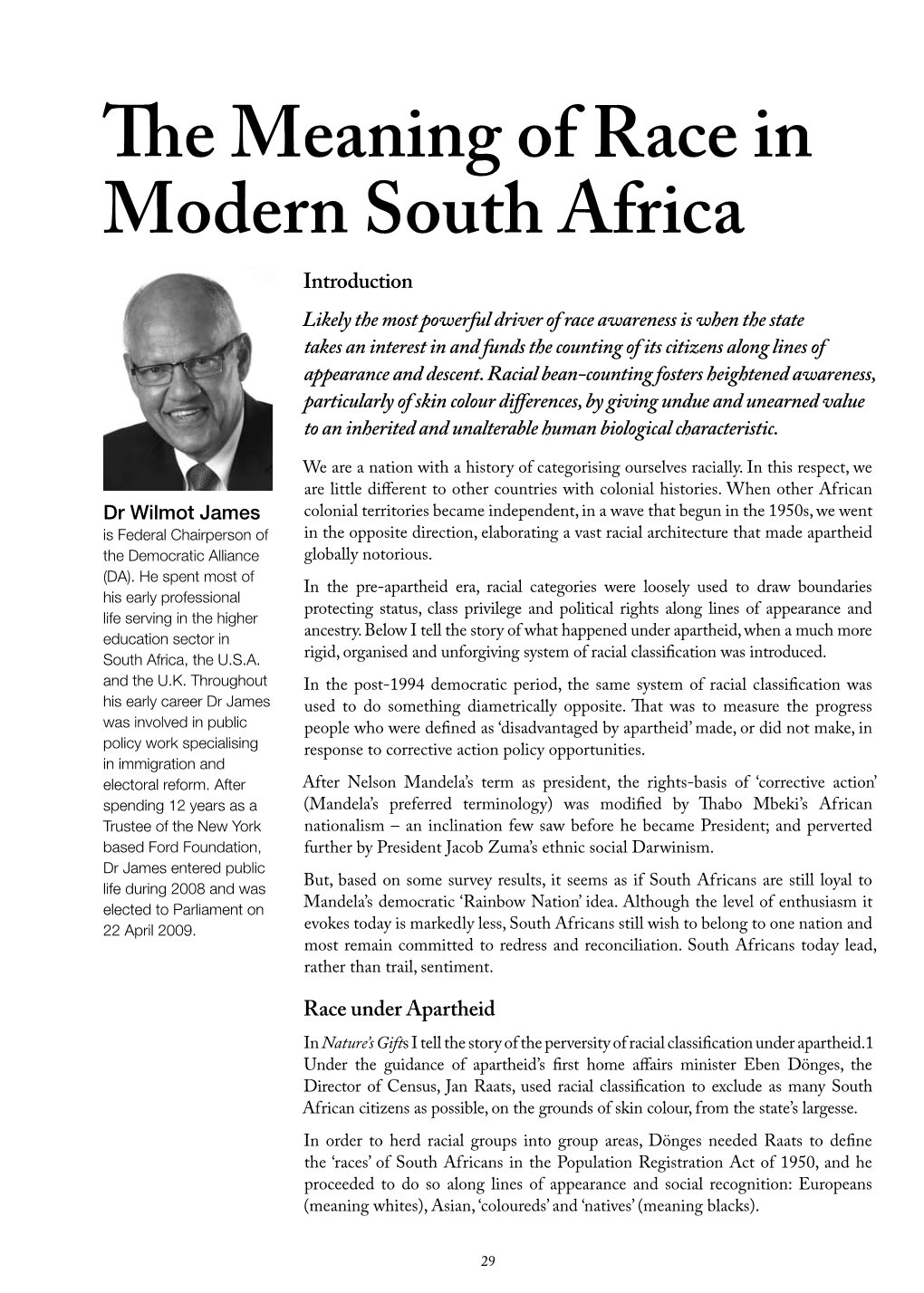 The Meaning of Race in Modern South Africa by Wilmot James