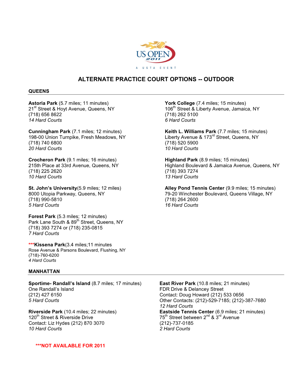 Alternate Practice Court Options -- Outdoor